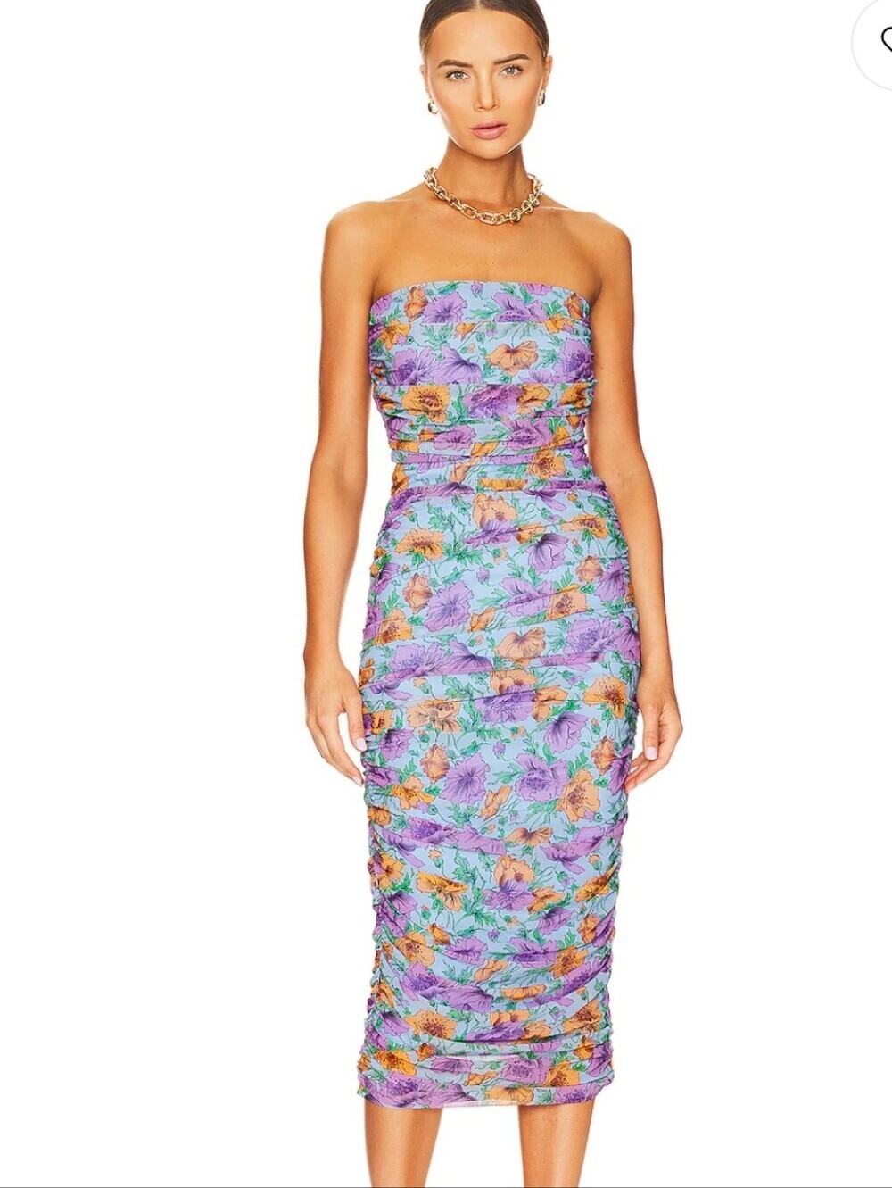 Veronica Beard Quiana Strapless Floral Ruched Tulle Midi Dress Blue Multi Size 4